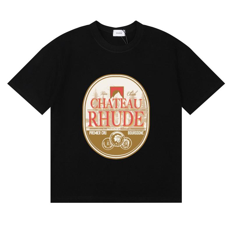 RHUDE Geometric Letter Print T-Shirt Mens Womens American Vintage Short Sleeve Tee