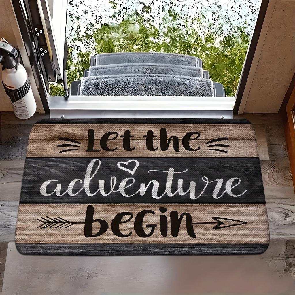 Let The Adventure Begin Doormat Vintage Wood Grain Arrow Heart Print Floor Mat Home RV Entrance Decor Welcome Mat
