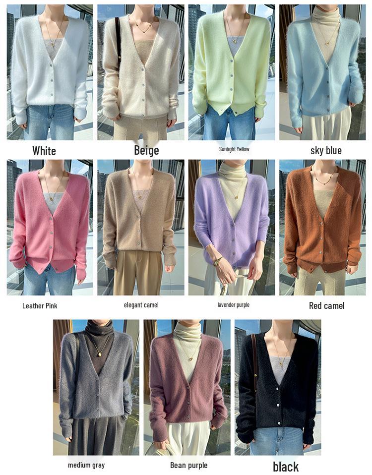 Autumn & Winter V-Neck Mink Velvet Women's Knit Cardigan - Loose, Slimming, Marled Yarn Sweater Top, Fashionable Outerwear