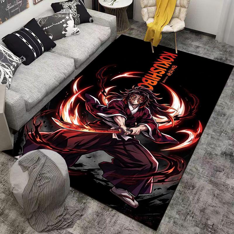 "Anime Carpet with Sword-Wielding Character and Flame Design" Suitable for Use As an Anti-slip for Living Room Bedroom Sofas