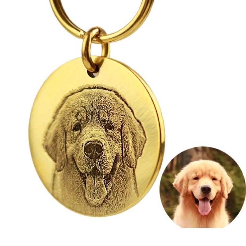 

Custom Engraved Brass Pet ID Tags 3D Relief Personalized Name Plate Anti-Loss Pet Tags for Dogs Cats Large Breed Dog Collar 35mm