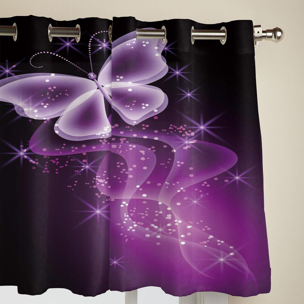 Modern Window Curtains for Living Room Purple Butterfly Beautiful Curtains for Child Bedroom Kitchen Decor Blinds Drapes
