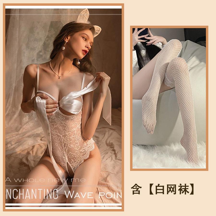 Sex Underwear Bow Suspender One-piece Open File Lace Sexy Temptation Large Size Free Pajamas Women's Suit