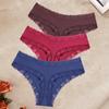 FINETOO 3Pcs/Set Women's Cotton Lace Thongs Underwear Seamless Low Waist Ribbed Breathable Panties Female Soft Comfortable Sexy Lingerie