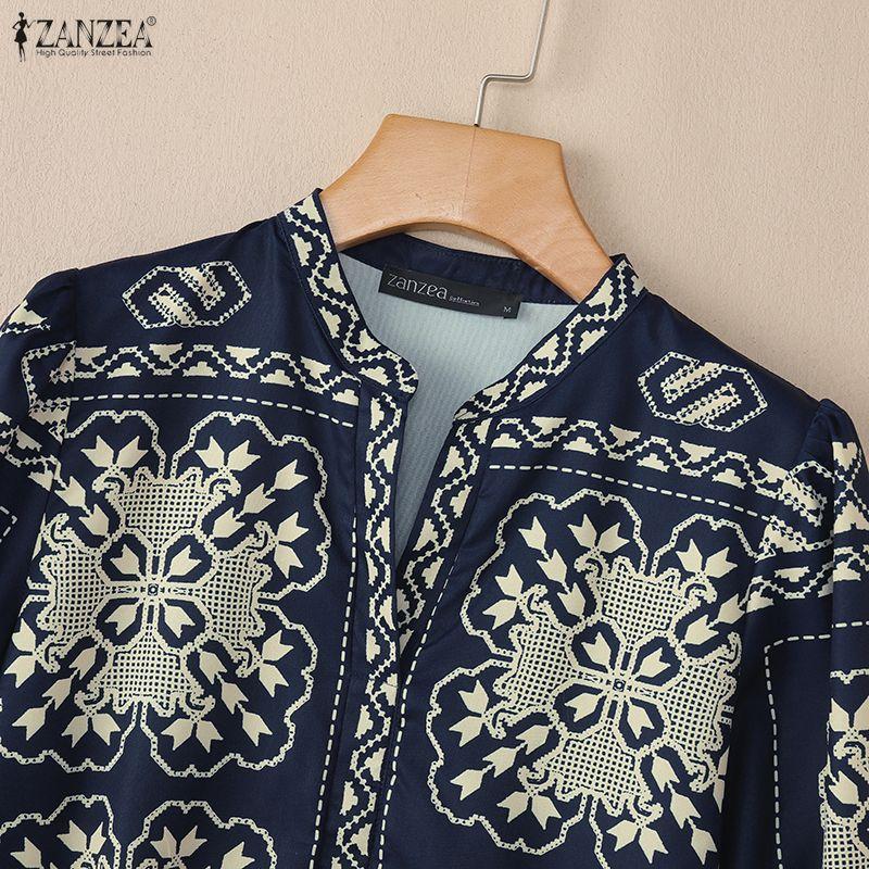 ZANZEA Women Bohemian Print Casual V-Neck 3/4 Sleeve Loose Blouse