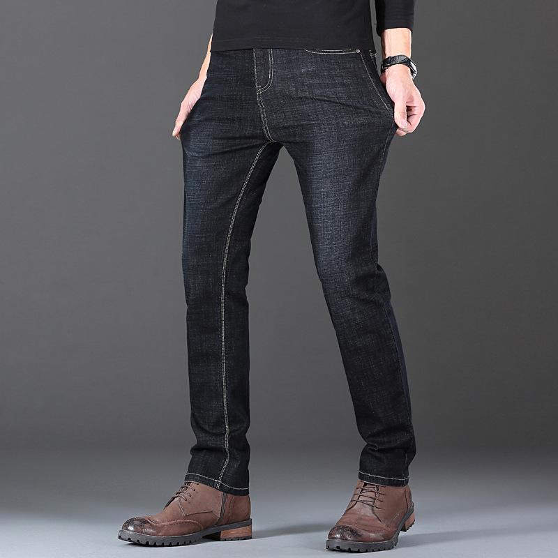 Men's Summer Ice Silk Thin Straight Loose Jeans, Elastic Business Casual Pants