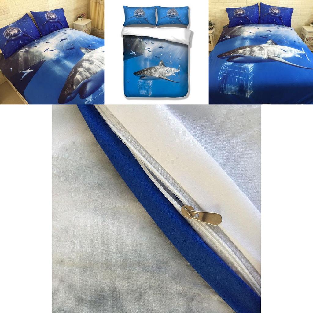 Stunning 3d Shark Duvet Cover With Pillow Cases Marine Animal Quilt Bedding Set New