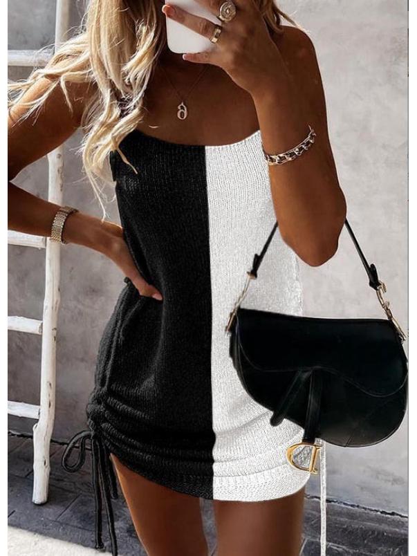 2025 Spring/Summer Sexy Spaghetti Strap Drawstring Mid-Waist Bodycon Backless Dress for Women