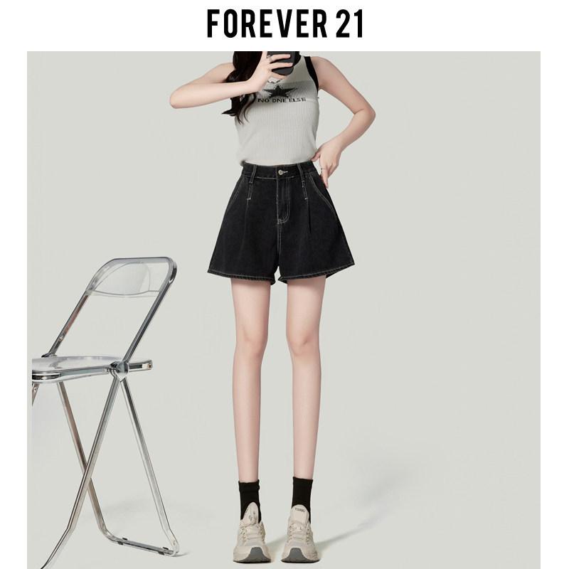 Forever21 Women s Retro Blue High-Waisted Wide-Leg Denim Shorts S