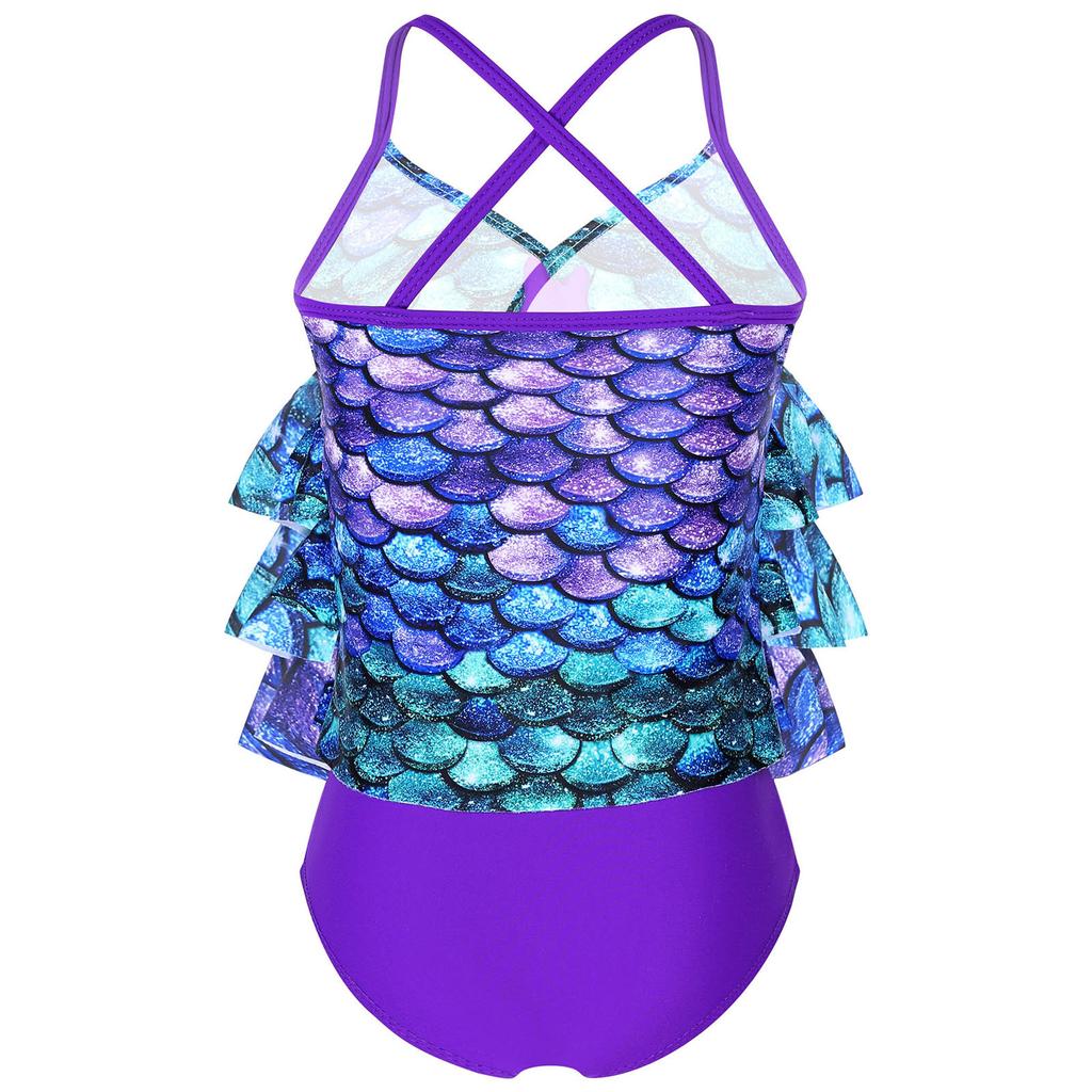 2Pcs Bikini Mermaid Swimwear Children Girls Spaghetti Straps Swim Top with Bottoms Ruffle Swimsuit