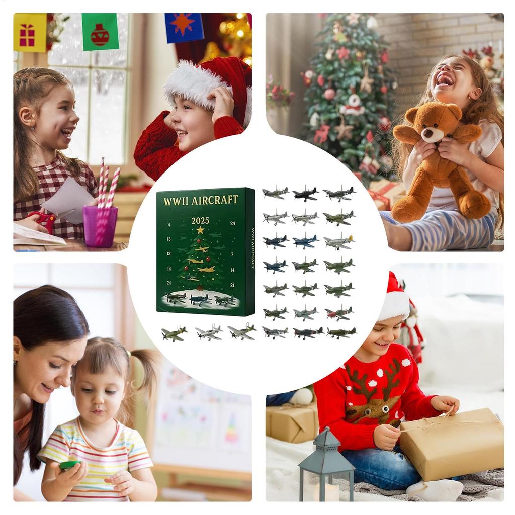 Aircraft Calendar Advent 24 Day Christmas Countdown Calendar With 24 2D Flat Warbirds Pendant Acrylic Decorative Charm Xmas Gift