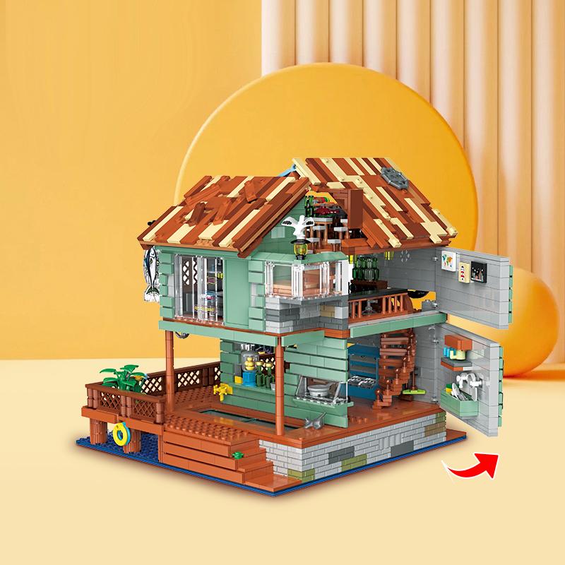 2096PCS Harbor Restaurant Building Blocks Seaside Street View House Construction MOC Bricks Toys Детские рождественские подарки без коробки