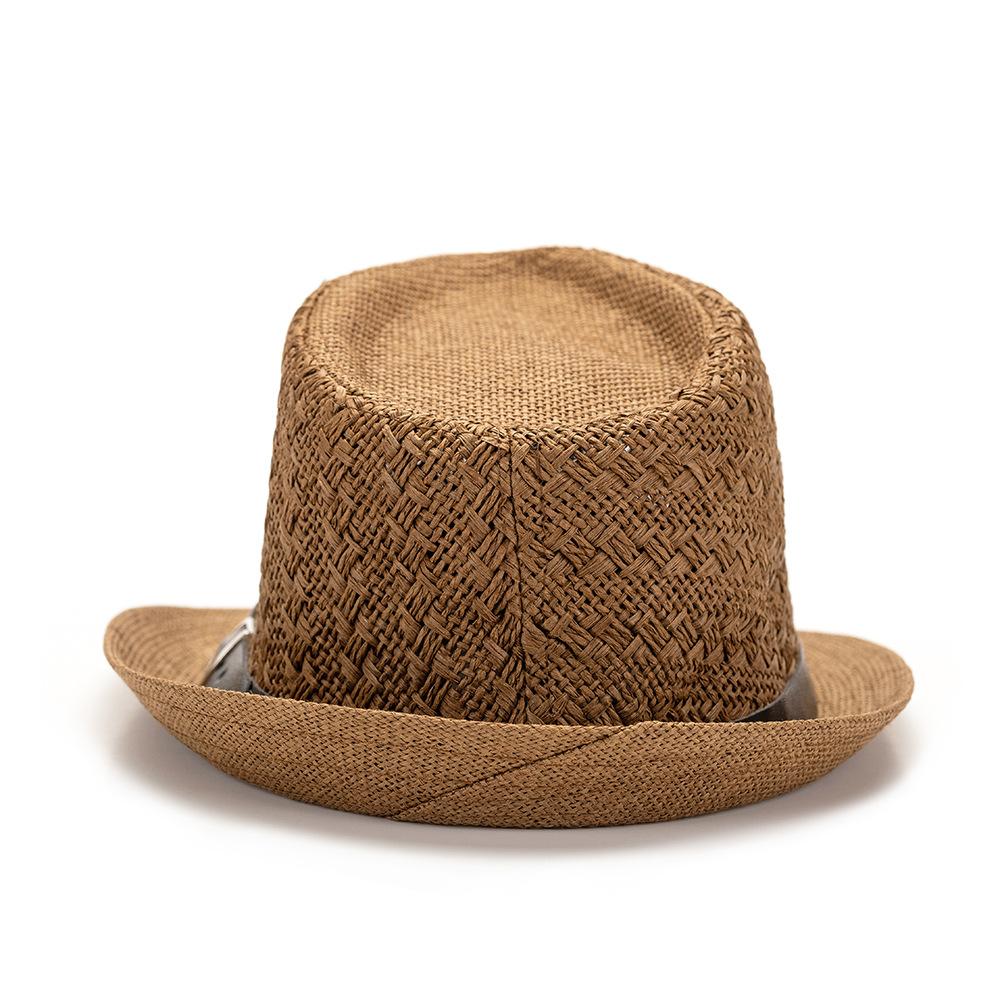 Straw plaid top hat Men's jazz hat Sunscreen crimped retro Panama straw hat British sun hat