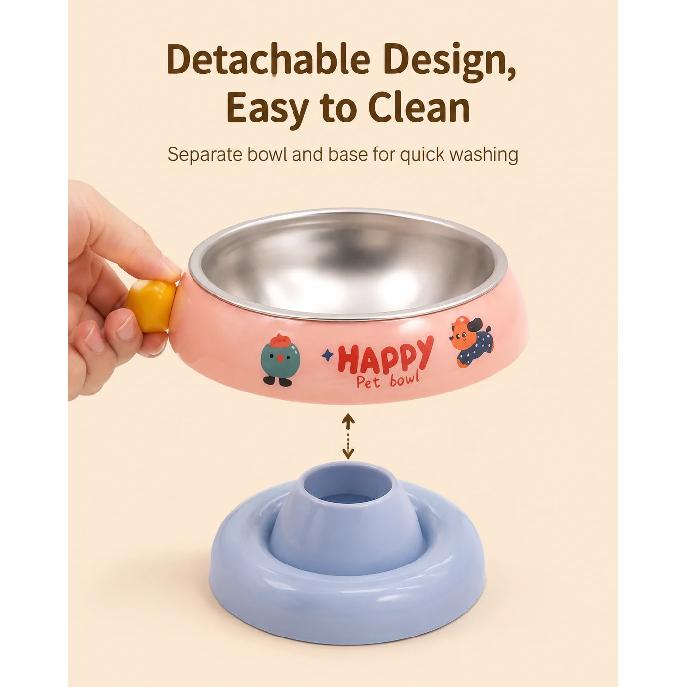 Stainless Steel Elevated Cat Dog Bowl Detachable Anti-Tip Pet Feeding Bowl Cute Food Water Bowl with Neck Support