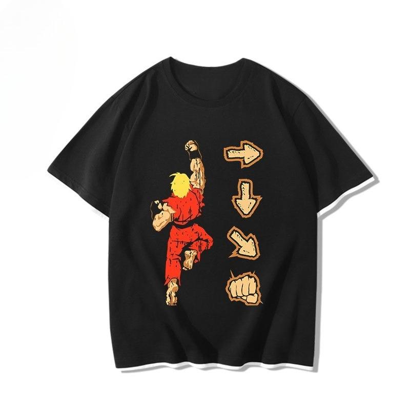 Men Ryu Ramen Noodle Print T Shirt Street Fighter Retro Japanese Anime Fighting Game Cotton Short Sleeve Casual Streetwear Tops