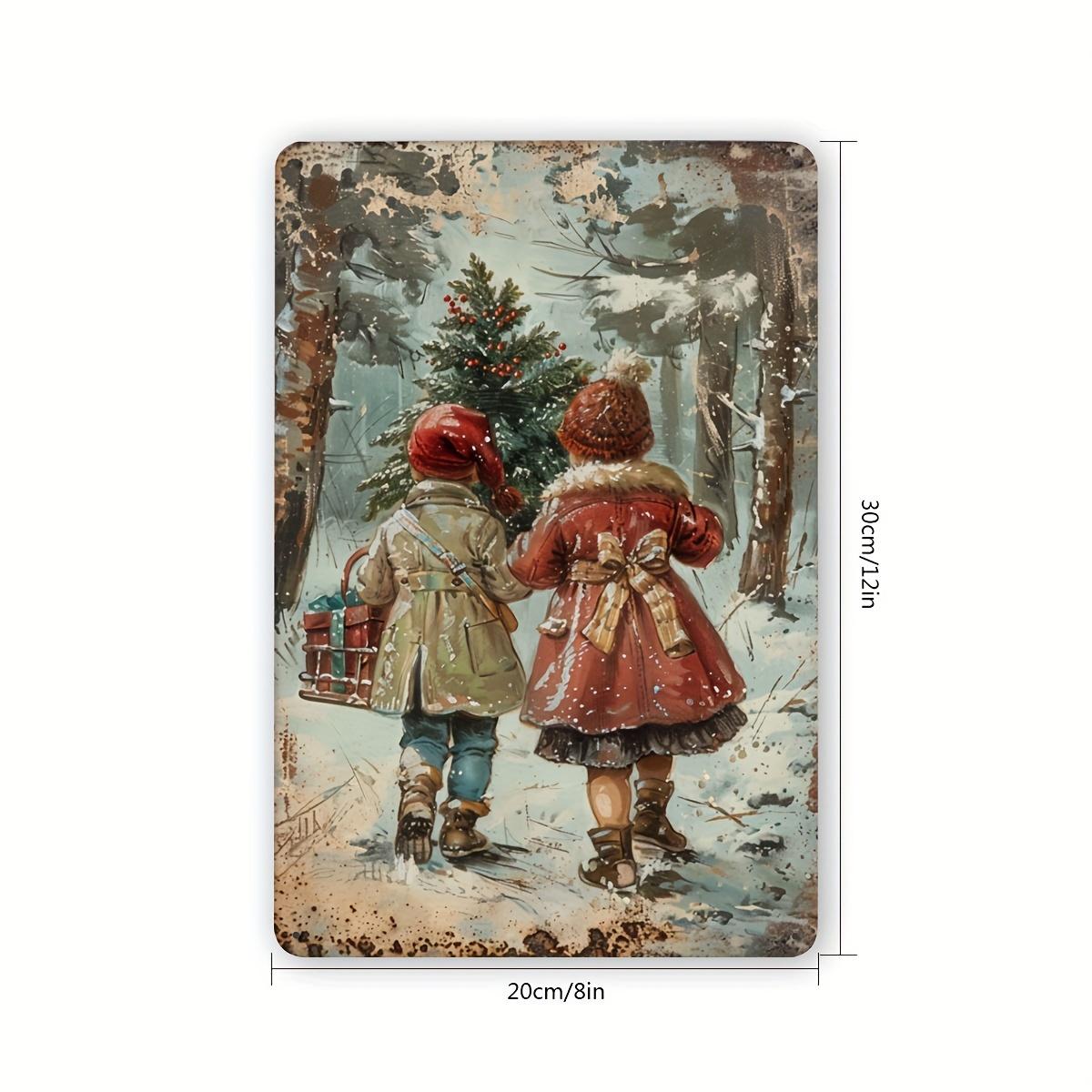 

Creative Vintage Metal Sign Children and Christmas Tree Theme Perfect for Gym Bar Cafe Garage DecorRustic Iron Art Piece 20x30cm（7.8x11.8inch）