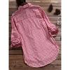Plus Size Casual Blouse, Women's Plus Gingham Print Turn Down Collar Long Sleeve Shirt