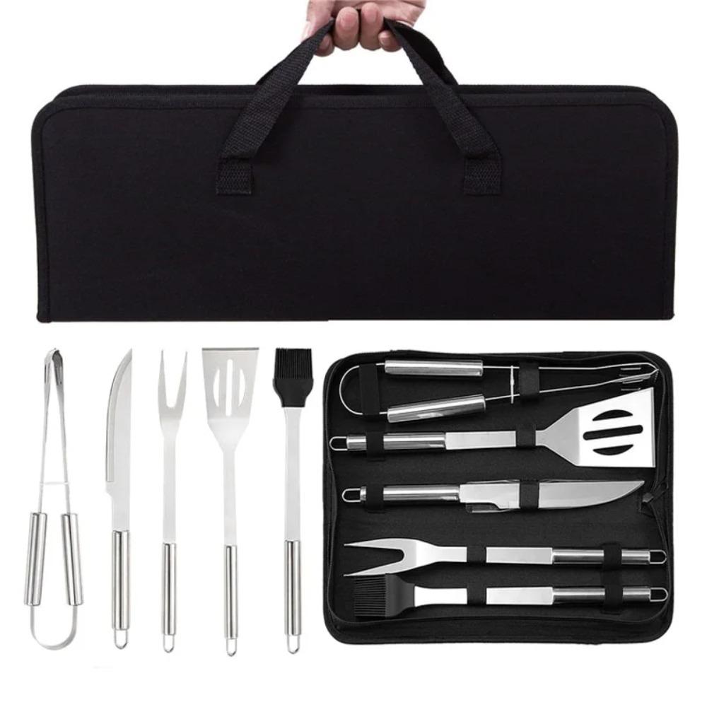 3/5/6pcs Stainless Steel BBQ Grill Tool Set with Bag Grill Utensils Set  Outdoor