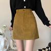 2024 Spring/Summer Retro Corduroy High-Waisted A-Line Midi Mini Hip Wrap Skirt for Women