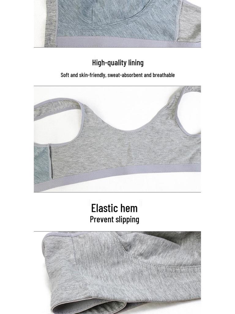 Front Button Cotton Bra for Middle-Aged & Elderly Women - Plus Size Vest Style, Solid Color.