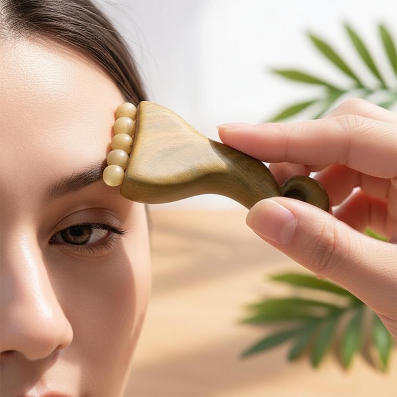 Natural Sandalwood Ram Horn Massage Comb Meridian Beads Scalp Gua Sha Tool For SPA Home Relaxation