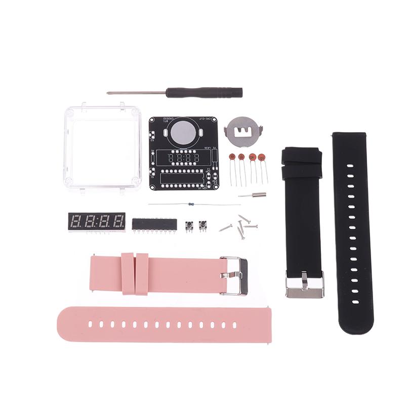 1Set Diy Electronic Watch Kit Led Digital Tube Display Creative Soldering Project Transparent Case Diy Kit (Without Battery)