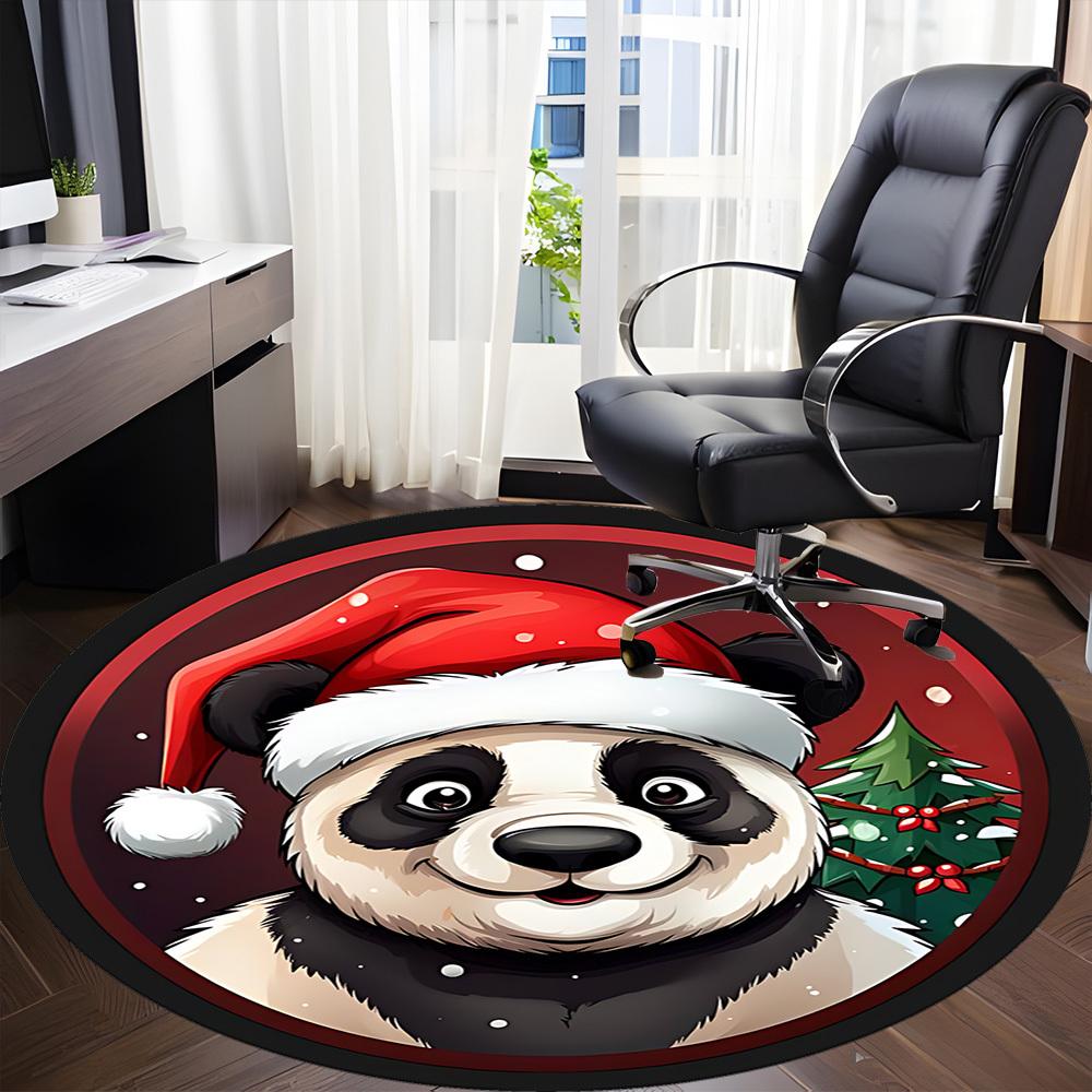 1PC Panda Christmas Office Round Area Rug, Mat Suitable ForOffice, Under Office Chairs Bedroom Living Room Home Decor, Room Deco
