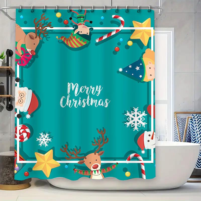 Tu Christmas Shower Curtain Merry Christmas Bathroom Decor Festive Holiday Xmas Waterproof Fabric Shower Curtain Set