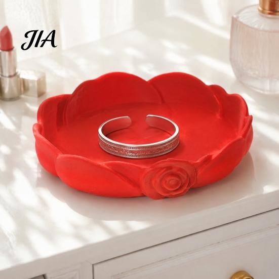 Key Dish for Entryway Rose Shaped Jewelry Storage Tray, Decorative Plastic Trinket Dish, 3D Earring And Bracelet Holder Printed Desktop Organizer