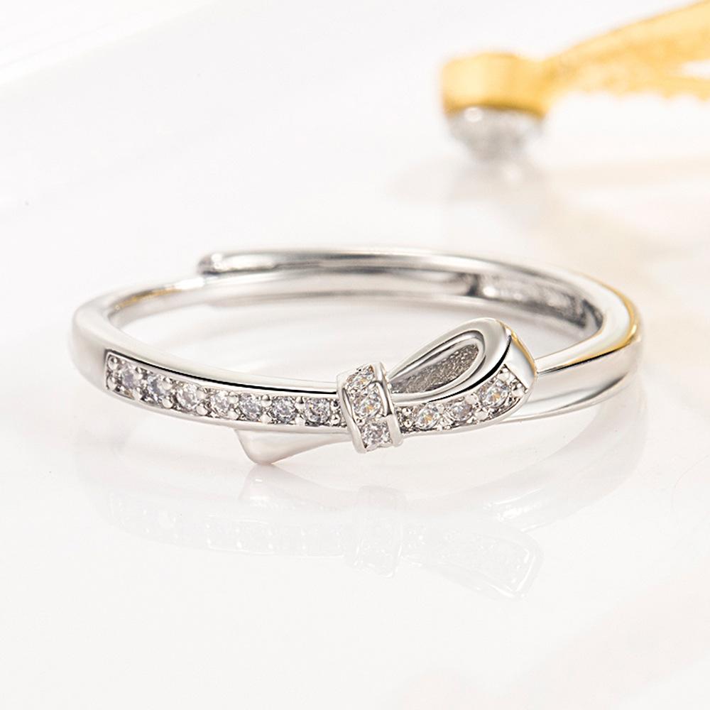 Romantic Fashion Truelove Knot Couple Ring Niche Men and Women Bow Couple Rings Light Luxury High-Grade Wedding Ring