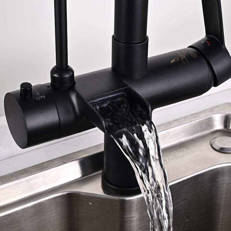 Black Filtered Kitchen Faucet Pull Out Waterfall Kitchen Mixer Sink Taps Purification Water Drinking Water Taps
