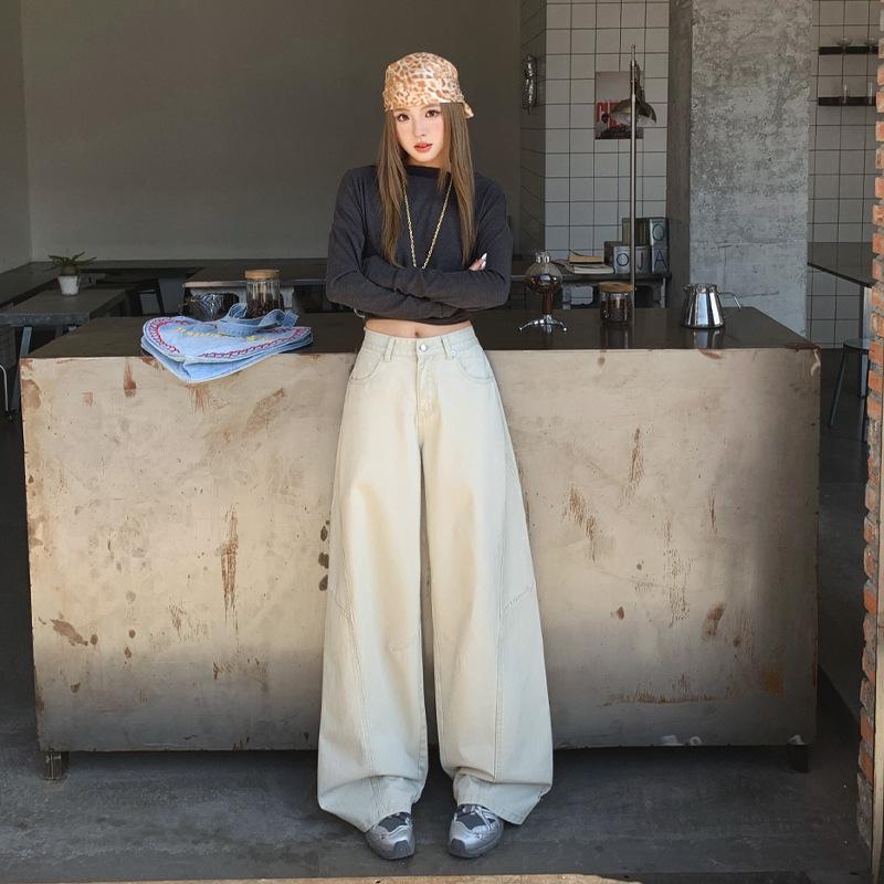 Army Green Retro High-Waisted Wide-Leg Cargo Pants for Women - Slimming and Loose Fit XS