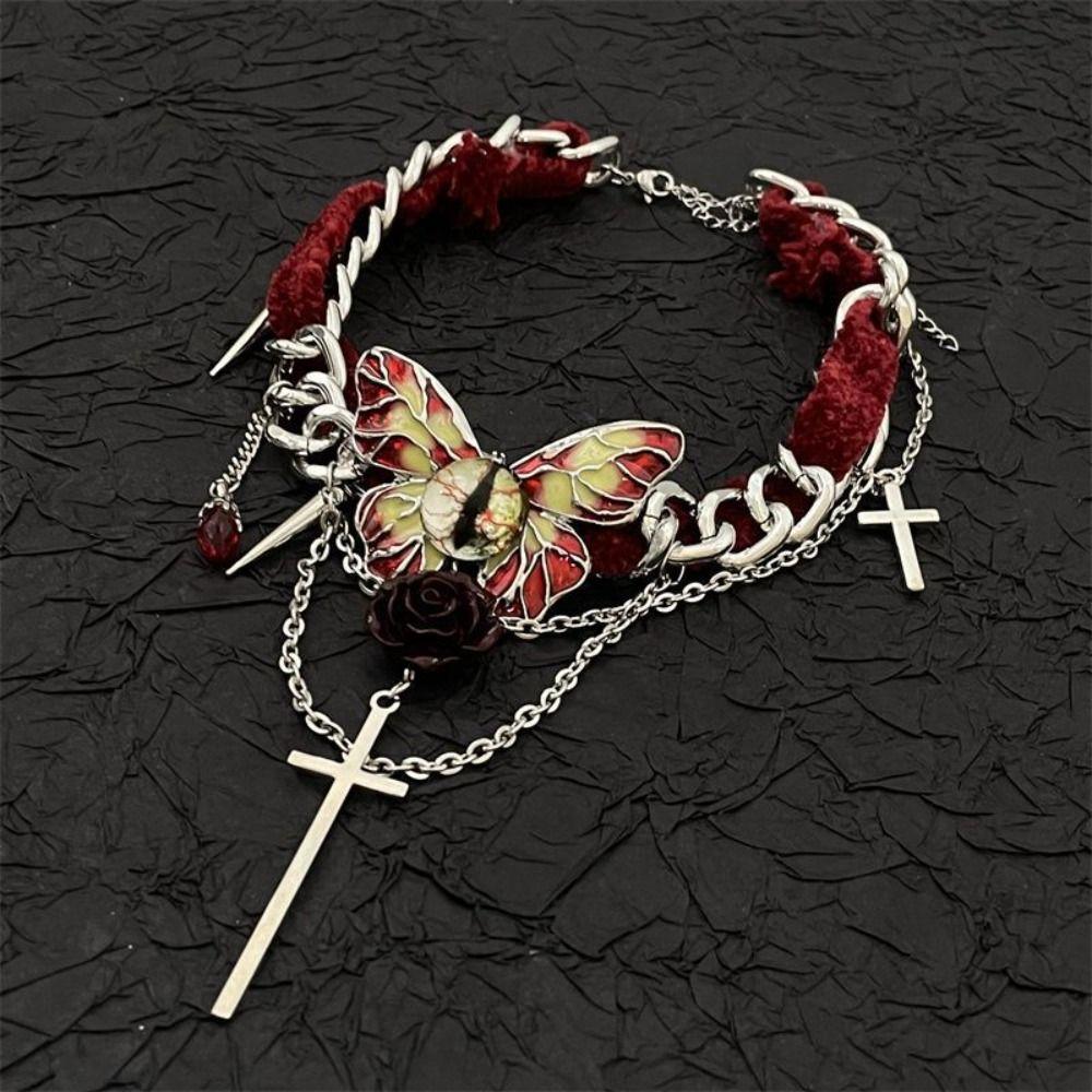 Eyes Y2K Velvet Necklace Gothic Style Tassel Beaded Necklace Vintage Butterfly Rose Choker Club
