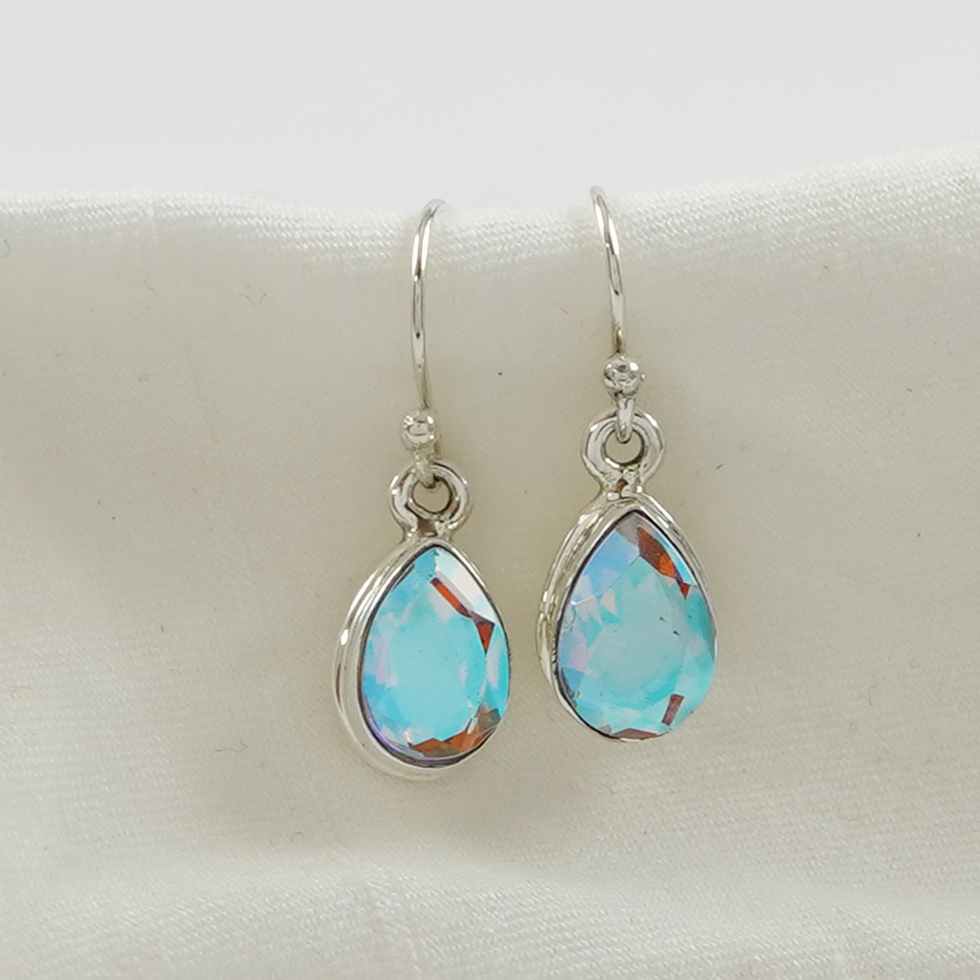 

Natural Angel Aura Quartz Earrings, Handmade Earrings, 925 Sterling Silver Teardrop Quartz Earrings, Anniversary Earring