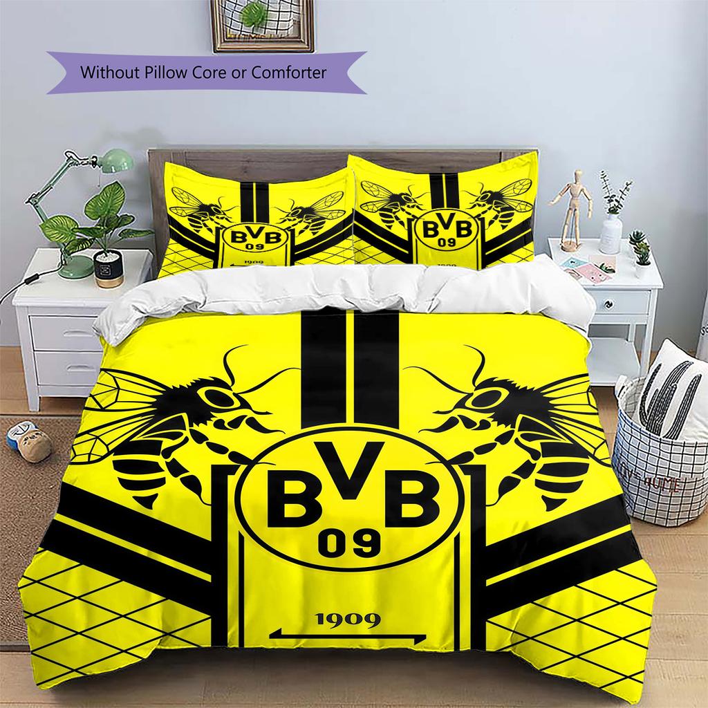 Borussia Dortmund Pattern Bedding Quilt Set  Home Decoration  Gift (1 * Duvet Cover + 2 * Pillowcase  Without Core)