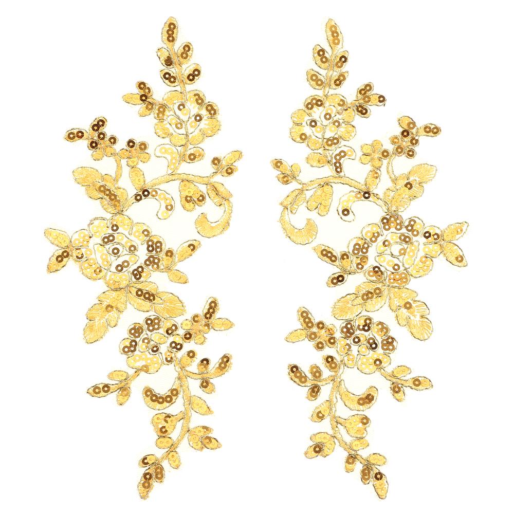 2Pairs Gold Embroidery  Lace Motif Flower  Crafts