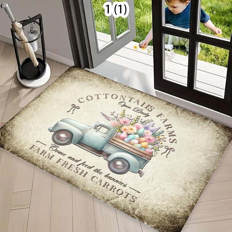 Vintage Frühlingsthema Teppich Matte Teppich Heimdekoration Kaninchen Hase Muster Eier Beiger Hintergrund Boden Eingangsbereich Dekor Willkommensmatte