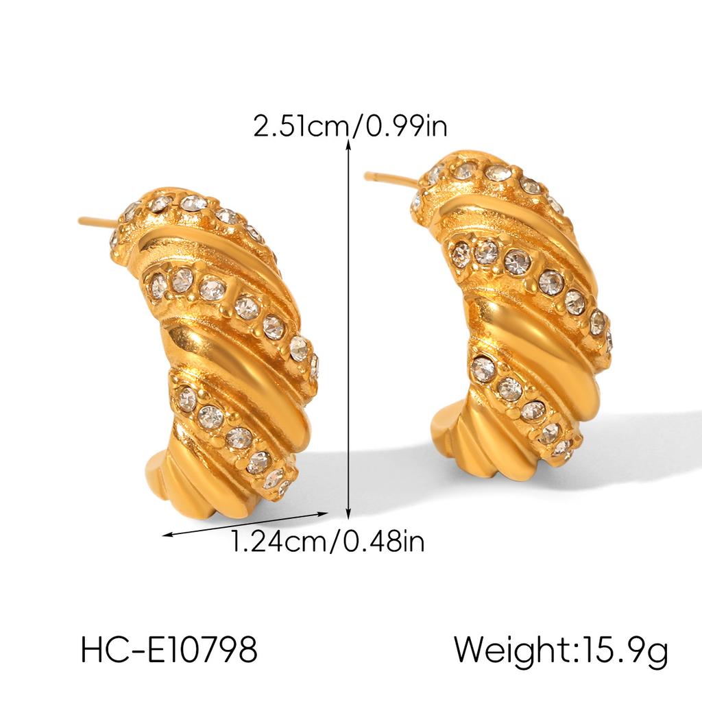 18K Gold Stainless Steel Diamond-set Twisted Earrings for Women, Premium Titanium Steel Jewelry, Versatile Light Luxury Studs