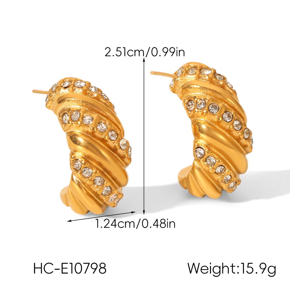 

18K Gold Stainless Steel Diamond-set Twisted Earrings for Women, Premium Titanium Steel Jewelry, Versatile Light Luxury Studs