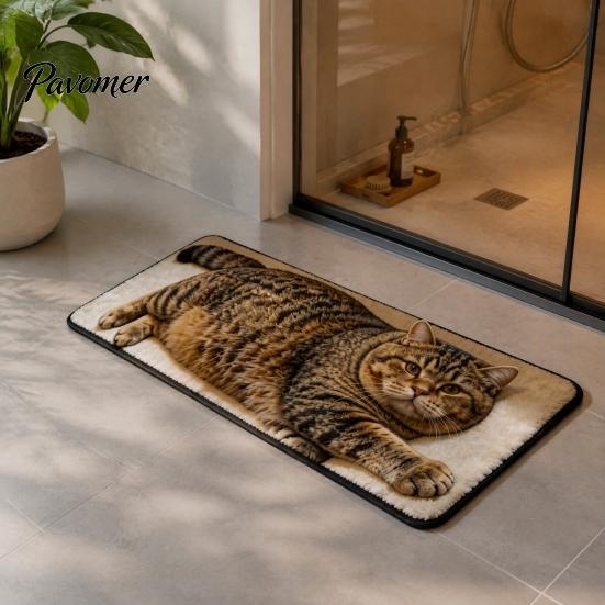 Washable Bathroom Mat Cute Cat Shape Rug, 3D Simulation Modeling, Soft Imitation Decorative Decor Cashmere Absorbent Floor Mat, Non-slip for