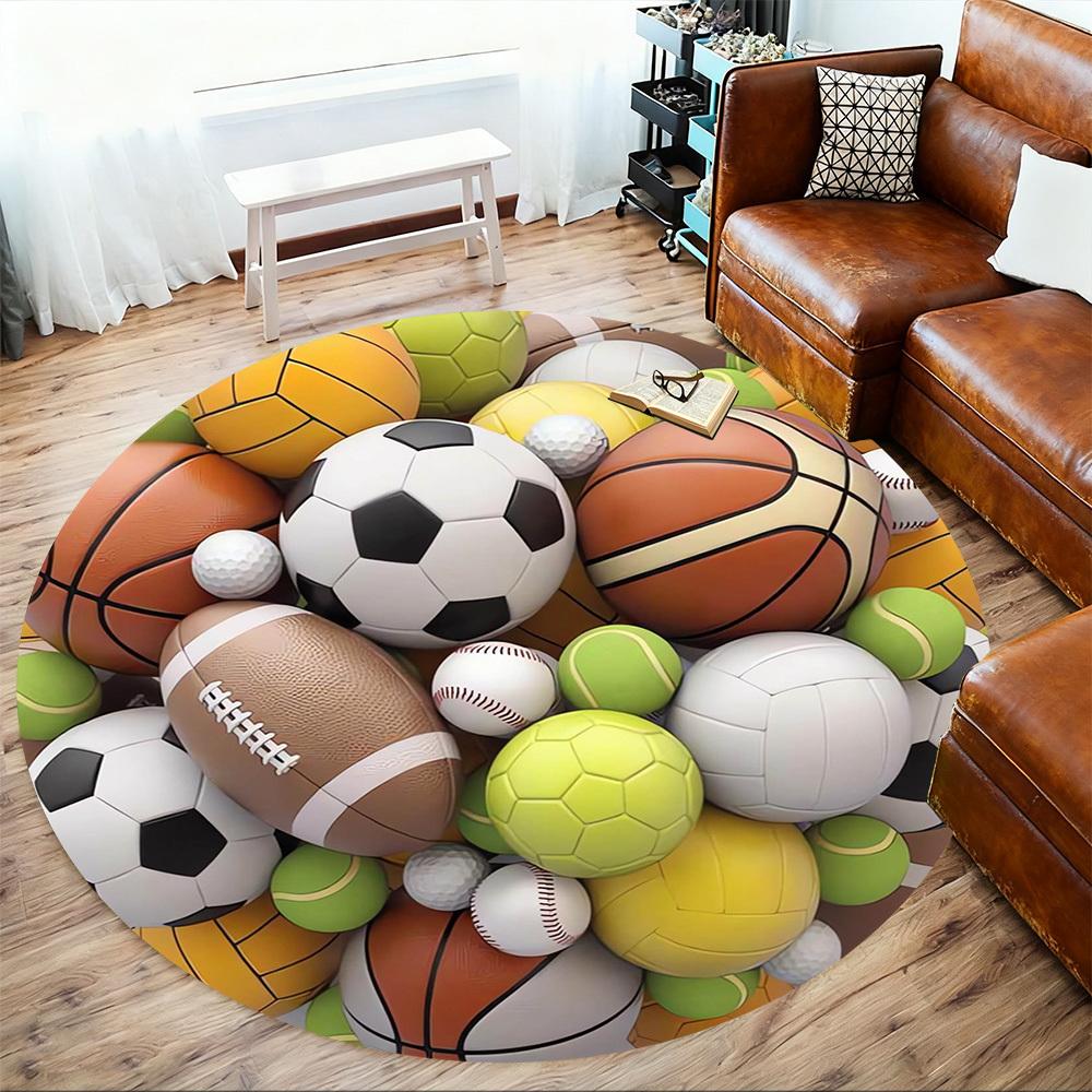 1pc Sports Balls Round Chair mat Area Rug - Non-Slip, Floor Mat for Office, Bedroom, home decor Christmas Gift p0811232