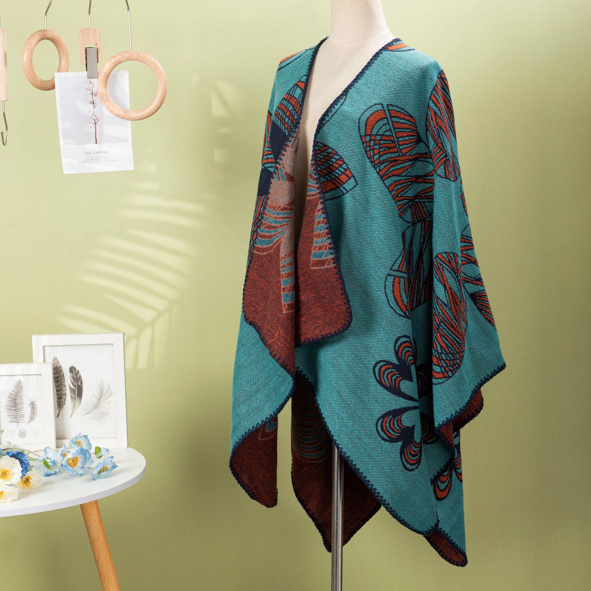 

Лист Цветочный Линейный Узор Шаль Накидка Женская Дорожная Фотосессия Артефакт Кардиган На Улицу 132*147CM озеро синий