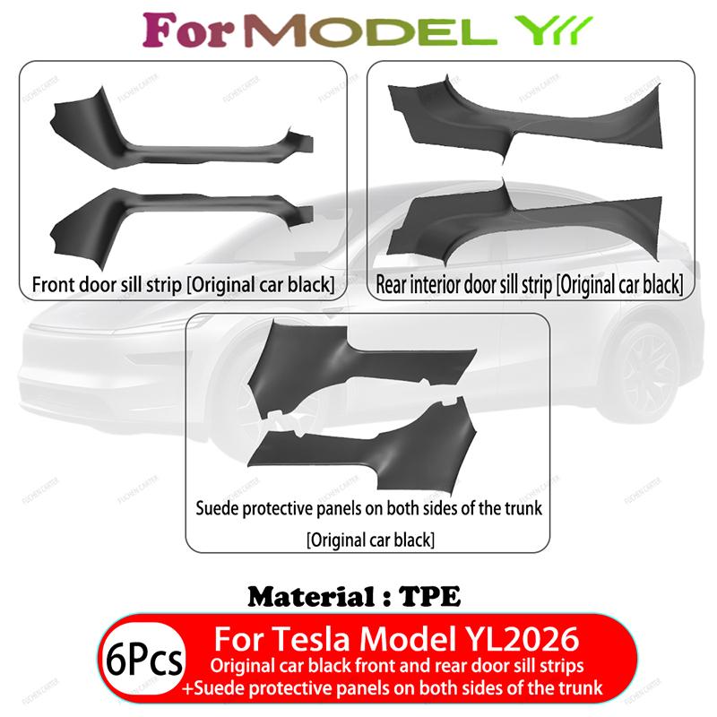 2 4 8 Pcs For Tesla New Model YL 2026 TPE Front Rear Door Sill Protector Threshold Strip Anti-kick Guard Panel Car Accessories
