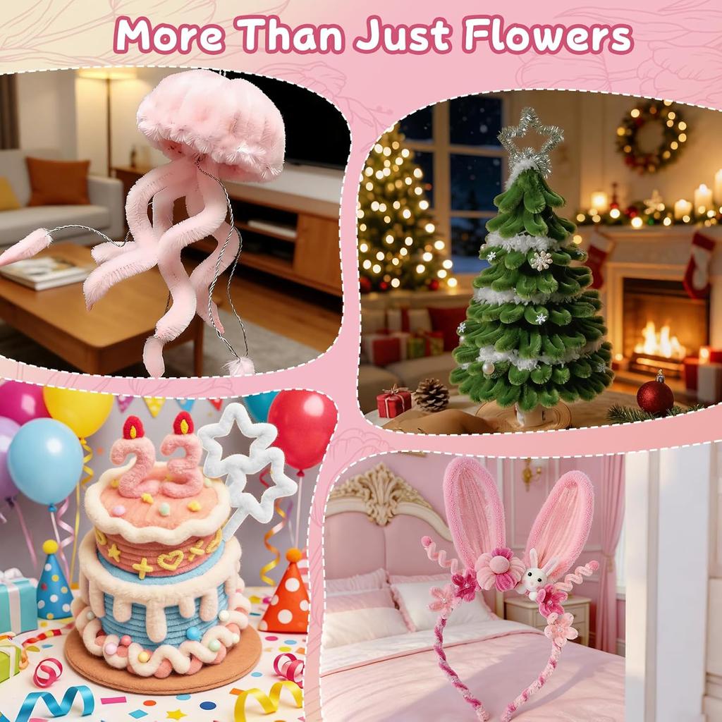 676PCS Pipe Cleaner Craft Kit – 5 Colors Pipe Cleaners for DIY Flowers, All in One Chenille Stem Art and Craft Supplies for Gift