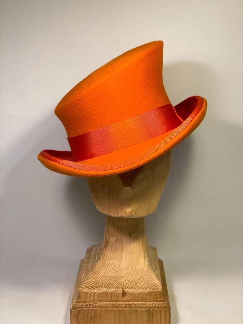 

Women Men Asymmetric Top Wool Fedora Hat Magician Steampunk Cosplay Punk Party Caps Retro Fashion Ribbon Top Hat Dropshipping 60cm помаранчевий