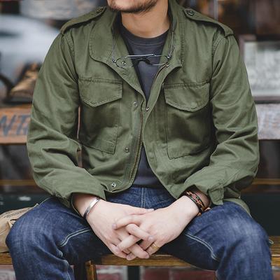 Jackets for Men Green Vintage Jacket Casual Windbreaker Solid Lapel Collar with Pockets Overcoat