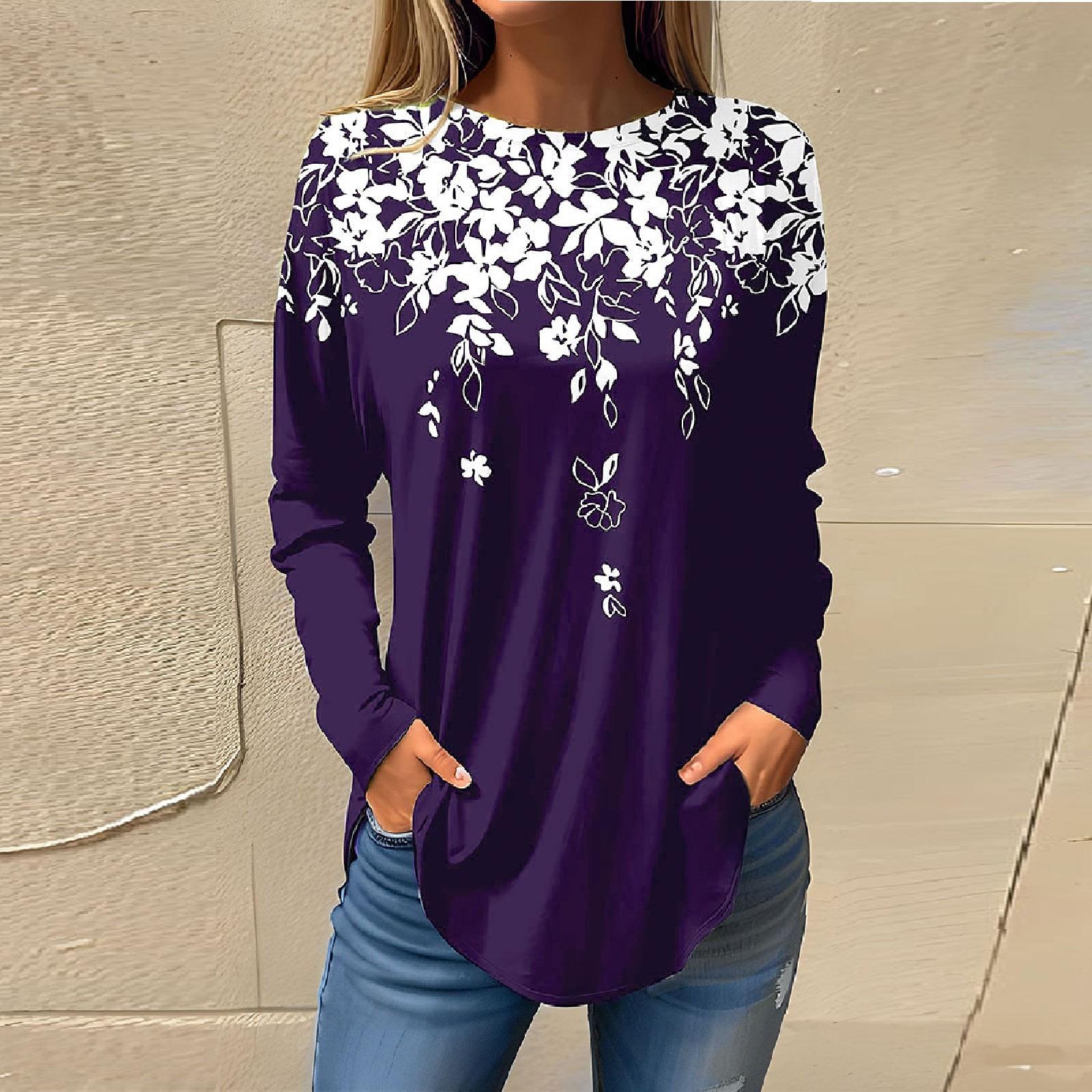 

Футболки для женщин, осенние повседневные рубашки с длинными рукавами, толстовка с ретро-принтом, топ, пуловер M