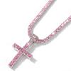 THE BLING KING Mode 4mm Rosa CZ Tennis Kette Mit Kreuz Anhänger Halskette Voll Eiskristall Zirkonia Damen Hiphop Schmuck Geschenk