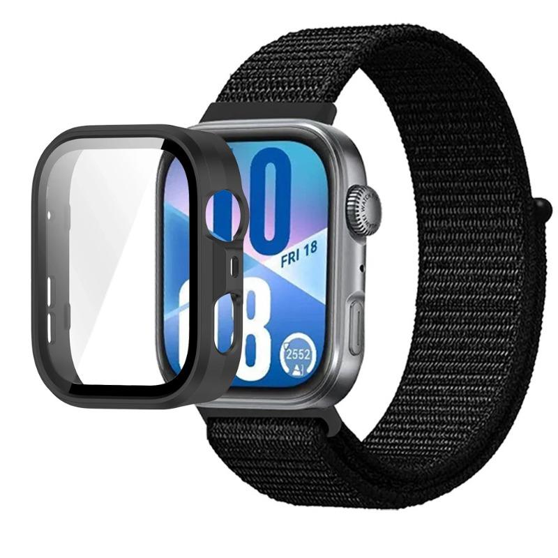 Pasek Nylonowy+Etui PC do Huawei Watch Fit 3/4/4 Pro Chroniące przed Upadkiem+Wygodna Oddychająca Opaska na Nadgarstek Correa