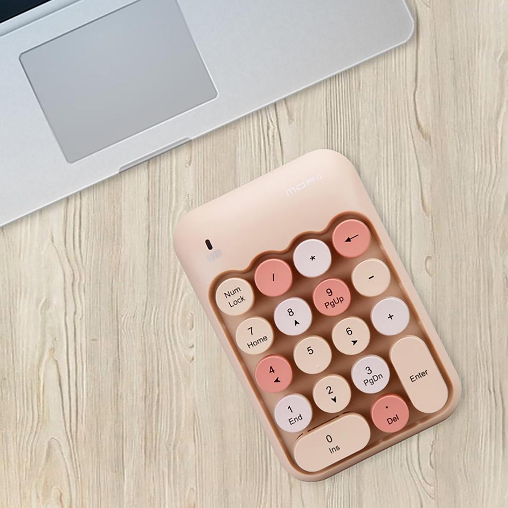 Cute 2.4G Wireless Numeric Keypad with Receiver, 18 Keys, Membrane, Stylish, Colorful, Quiet, Compatible with PCs and Laptops (Milk Tea)